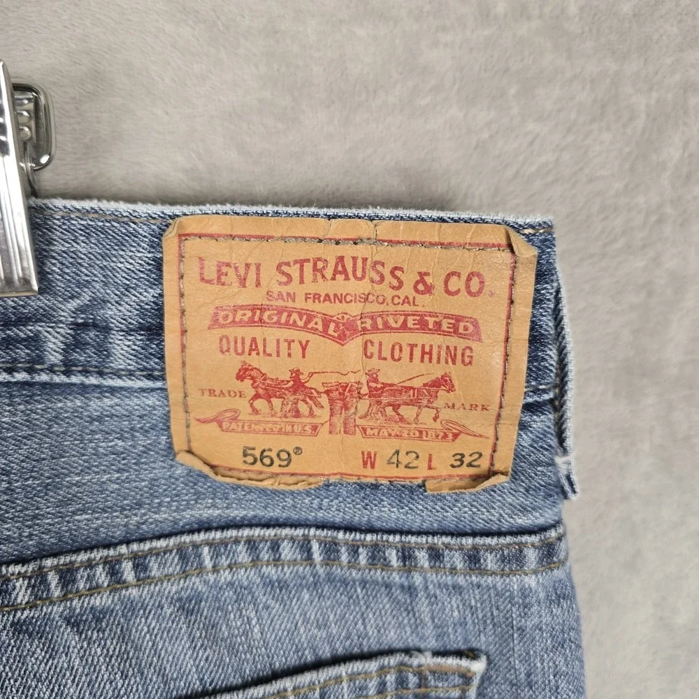 Levis 569 Loose Straight Jeans Mens‎ 42x32 Blue Medium Wash Denim Y2K Baggy